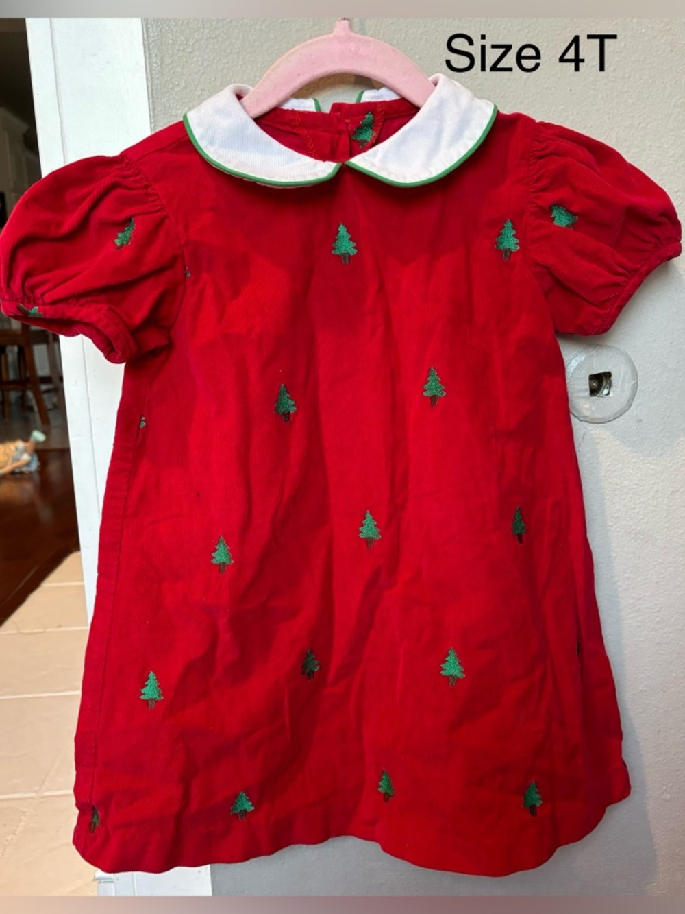 Christmas Red Holiday Corduroy Dress with White Peter Pan Collar